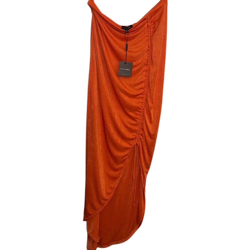 NWT JLUXLABEL Women’s Orange Strapless Ruched Side-Slit Dress - Size XXL
